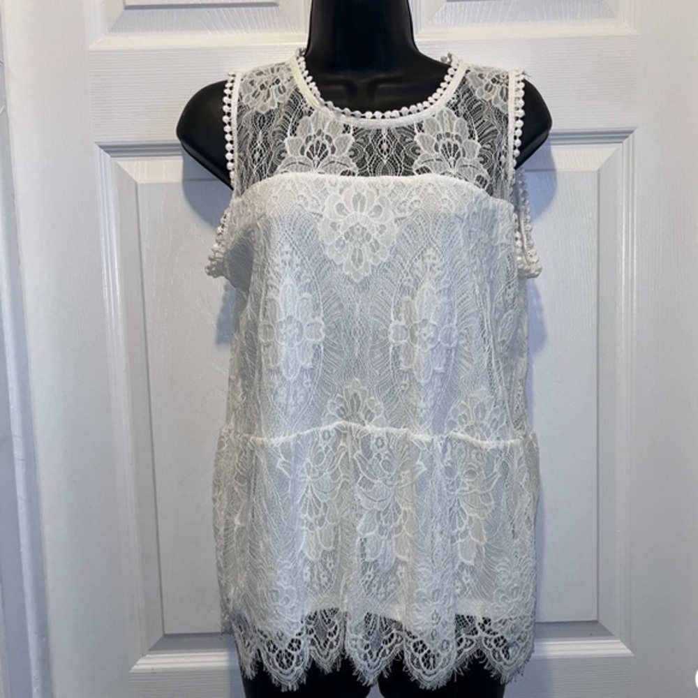 Paper + Tee Top Lace Floral Camisole tank Women Large boho summer feminine mesh